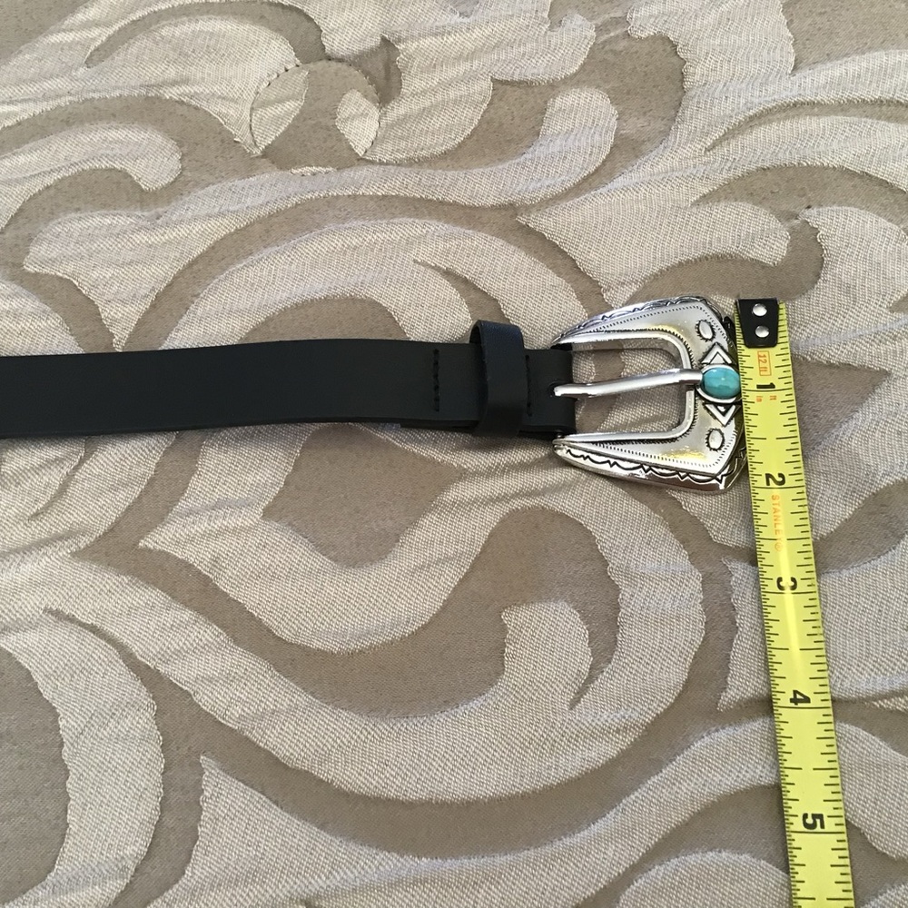 Black Leather Belt with Silver Buckle - Picture 5 of 6